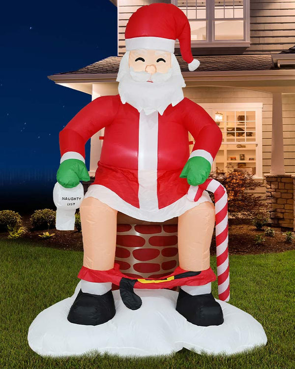 Naughty Toilet Chimney Santa Christmas Lawn Inflatable 2m