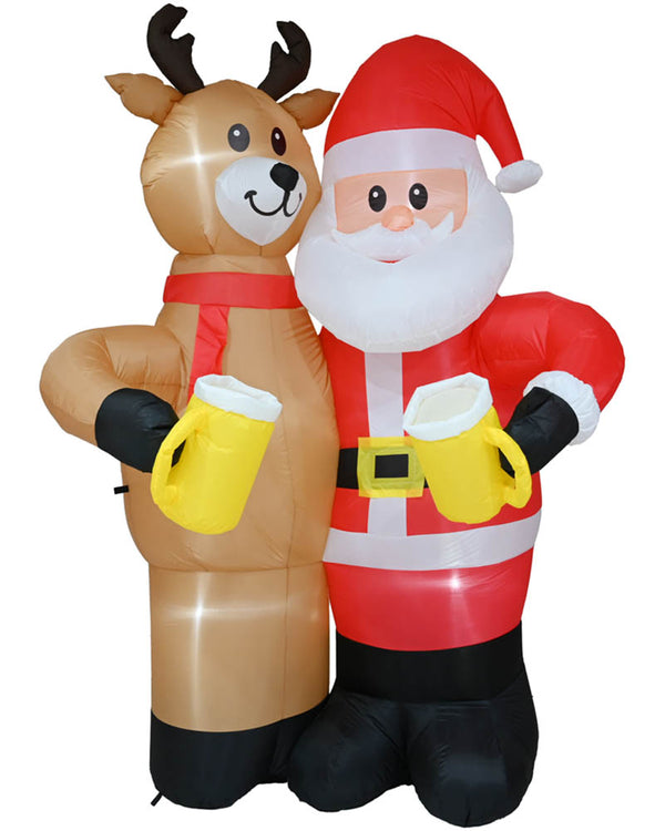 Santa and Reindeer Drinking Buddies Christmas Lawn Inflatable 2.4m