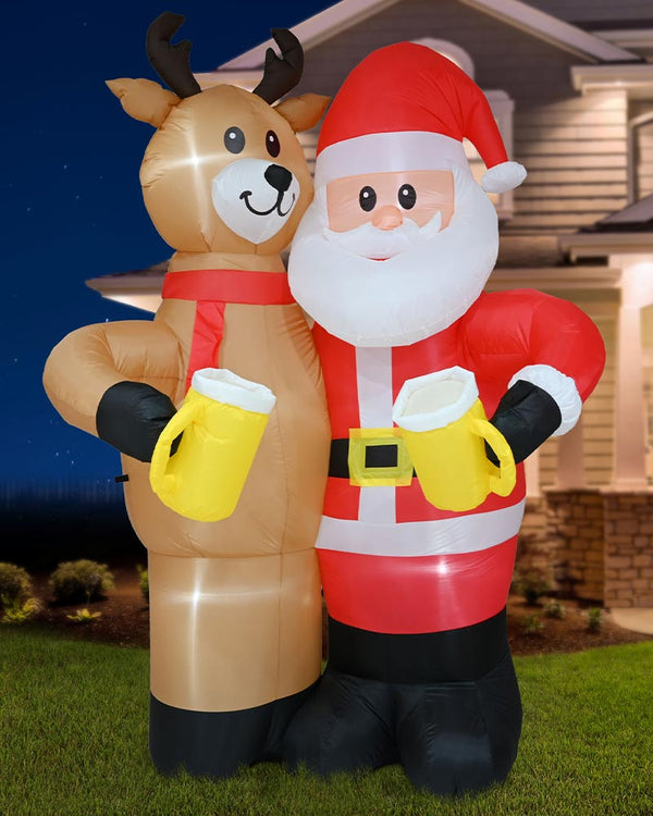 Santa and Reindeer Drinking Buddies Christmas Lawn Inflatable 2.4m