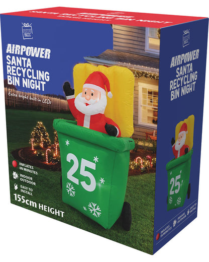 Santa in Recycle Wheelie Bin Christmas Lawn Inflatable