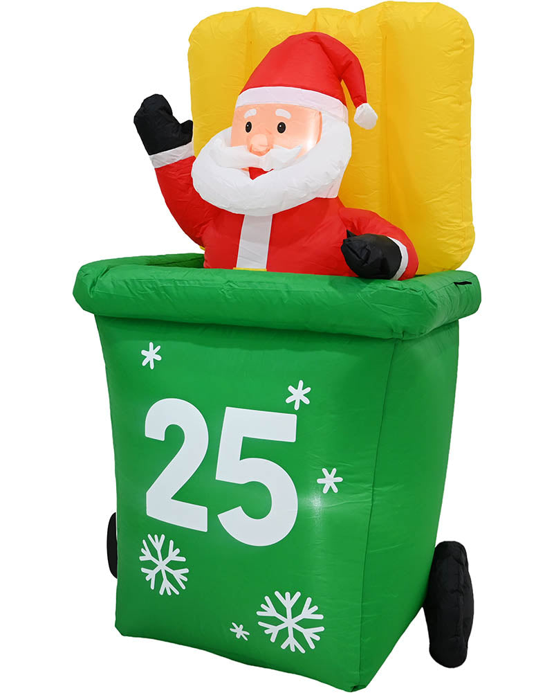 Santa in Recycle Wheelie Bin Christmas Lawn Inflatable
