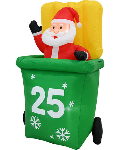 Santa in Recycle Wheelie Bin Christmas Lawn Inflatable