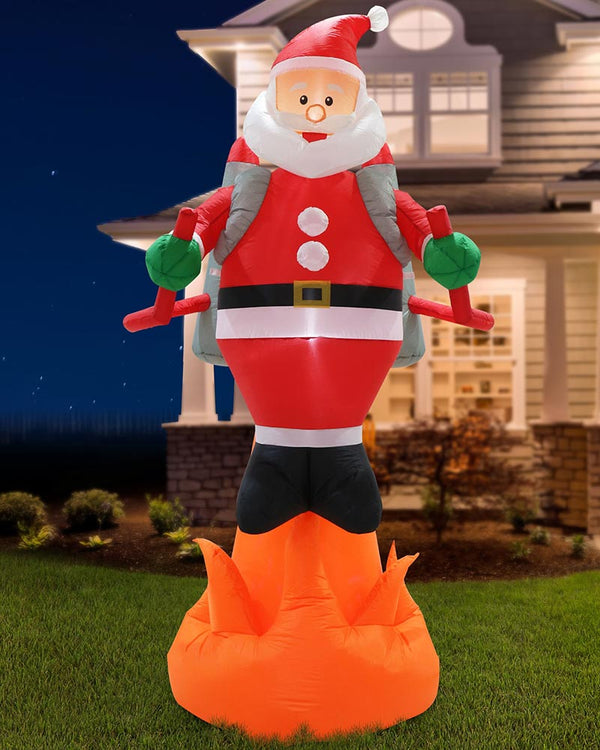 Santa Jet Pack with Flames Christmas Lawn Inflatable 2.4m