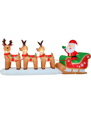 Triple Reindeer Santa Sleigh Christmas Lawn Inflatable 3.6m