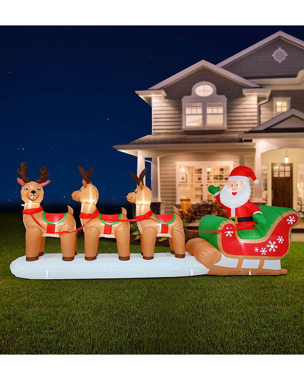 Triple Reindeer Santa Sleigh Christmas Lawn Inflatable 3.6m