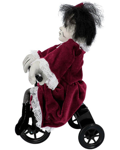 Angry Mathilde on Bicycle Animated Halloween Decoration 35cm