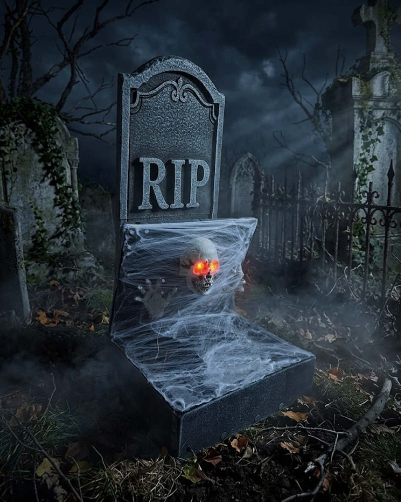 Pop Up Skeleton Tombstone Animated Halloween Decoration 1m