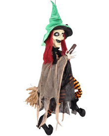 Hanging Witch Riding A Broomstick Animated Halloween Decoration 90cm