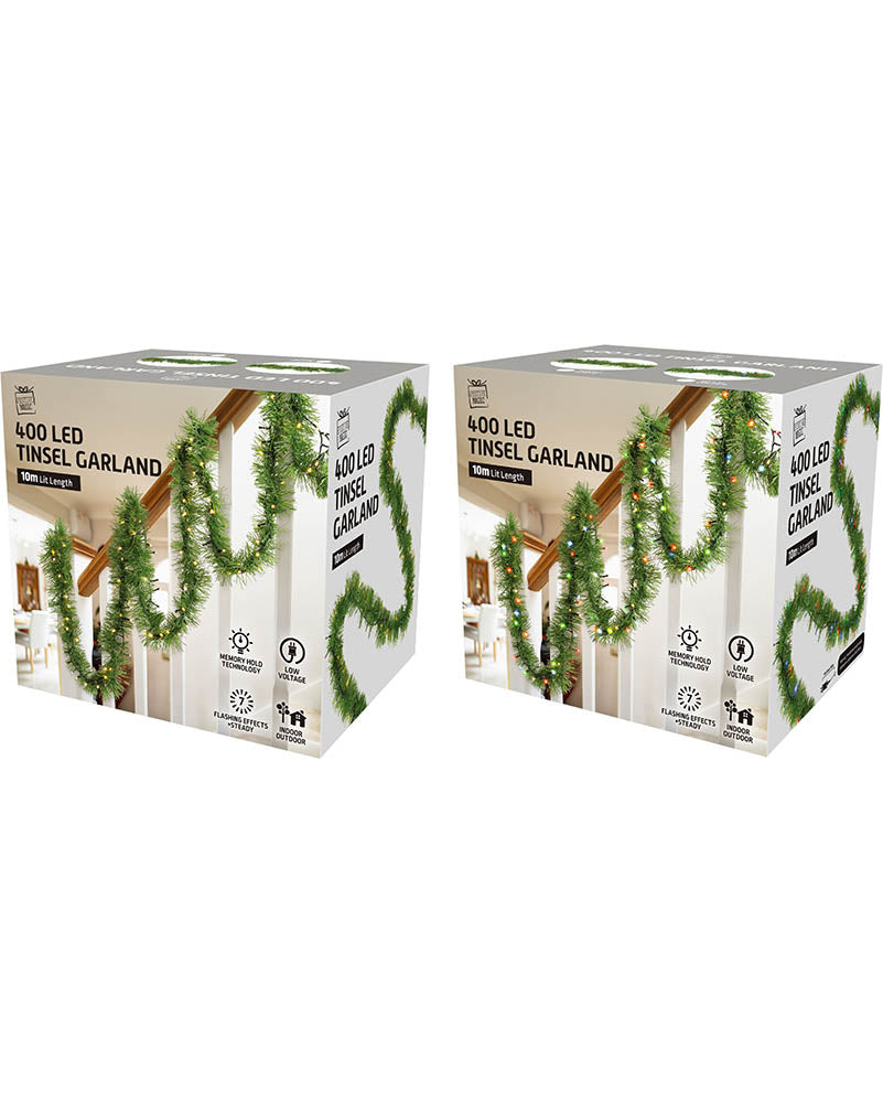 Assorted Pre-Lit Christmas Garland Warm White or Multicoloured 10m