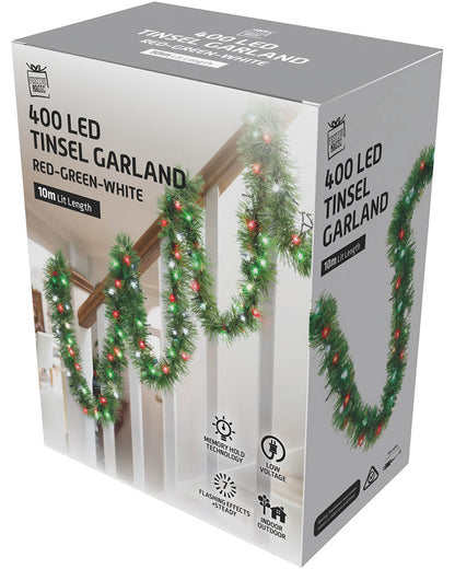 Assorted Pre-Lit Christmas Garland Warm White or Multicoloured 10m
