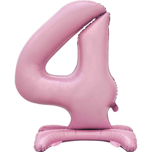 Large Number 4 Standing Pastel Pink Foil Balloon