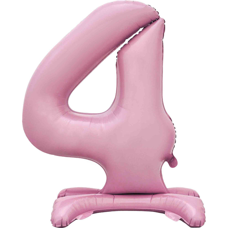 Large Number 4 Standing Pastel Pink Foil Balloon