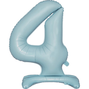 Large Number 4 Standing Pastel Blue Foil Balloon