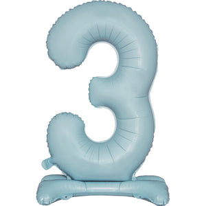 Large Number 3 Standing Pastel Blue Foil Balloon