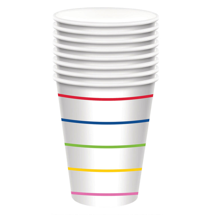Rainbow Stripes 266ml Paper Cups Pack of 8