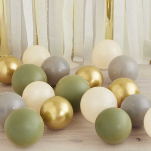 Ginger Ray Balloon Pack 12cm Green Gold Grey & Sand Pack of 40