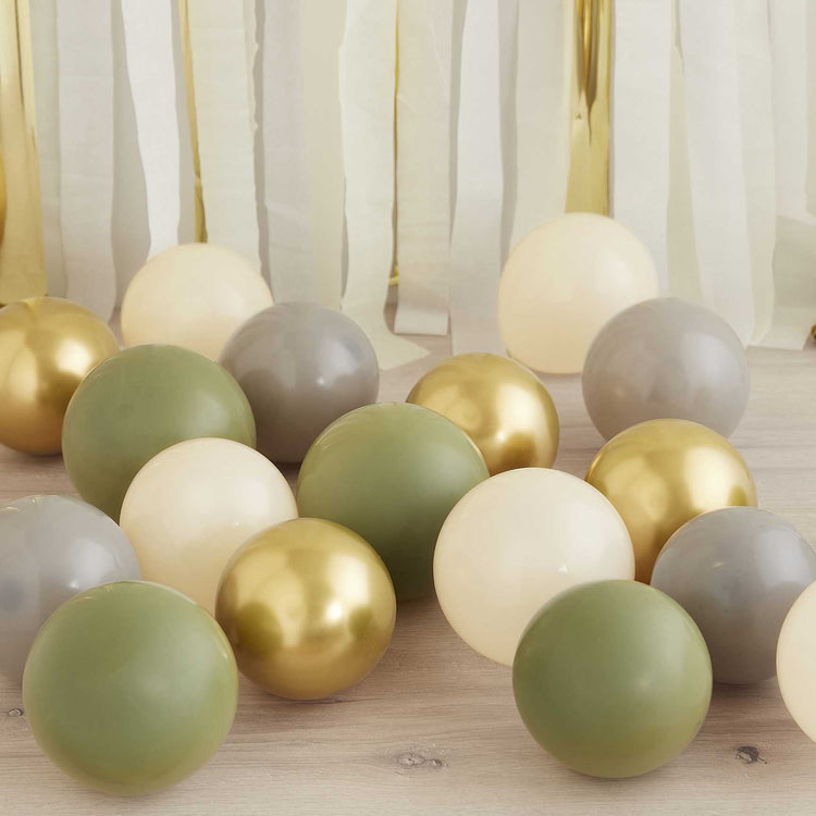Ginger Ray Balloon Pack 12cm Green Gold Grey & Sand Pack of 40