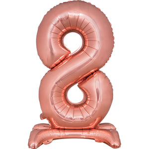 Large Number 8 Standing Rose Gold Foil Balloon
