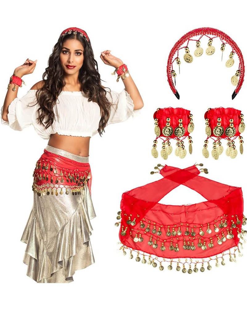 Belly Dancer Headband Belt and Bracelets Set