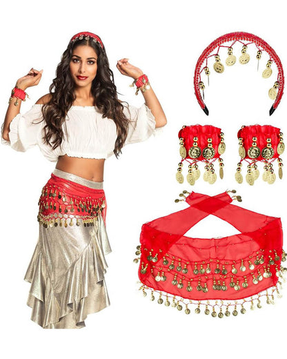 Belly Dancer Headband Belt and Bracelets Set