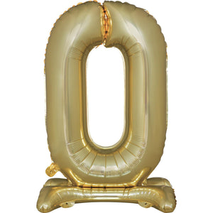 Large Number 0 Standing White Gold Foil Balloon