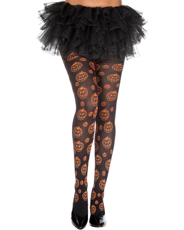 Black and Orange Pumpkin Pattern Pantyhose