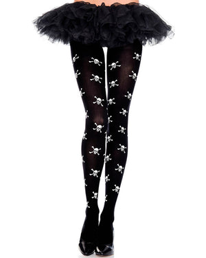 Black and White Opaque Skull Print Pantyhose