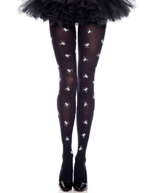 Black and White Spider Print Pantyhose For Halloween