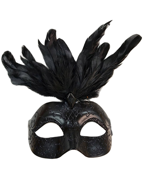 Black Feathered Masquerade Mask