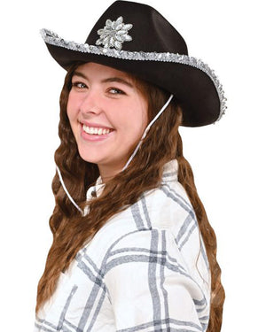 Black Felt Cowgirl with Gemstones Hat