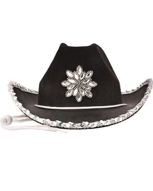 Black Felt Cowgirl with Gemstones Hat