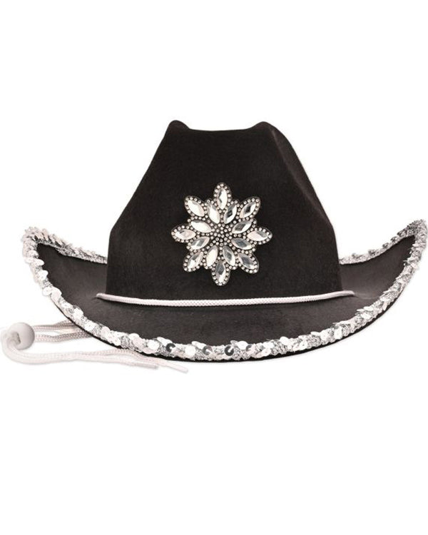 Black Felt Cowgirl with Gemstones Hat