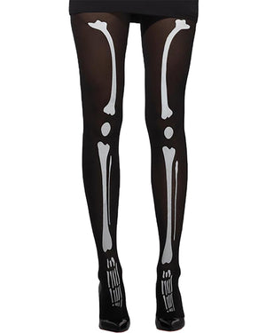 Black tights with white skeleton design on a white background