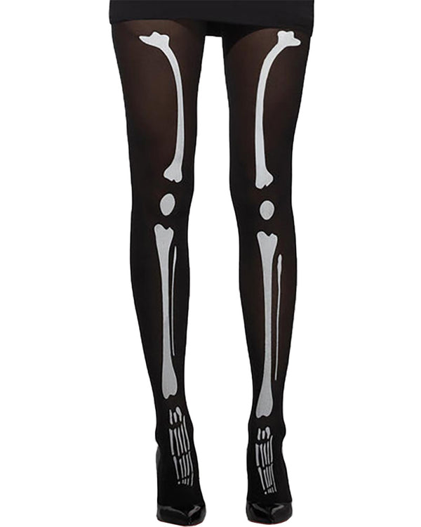 Black tights with white skeleton design on a white background