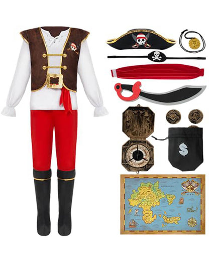 Black Red Brown Pirate Boys Costume