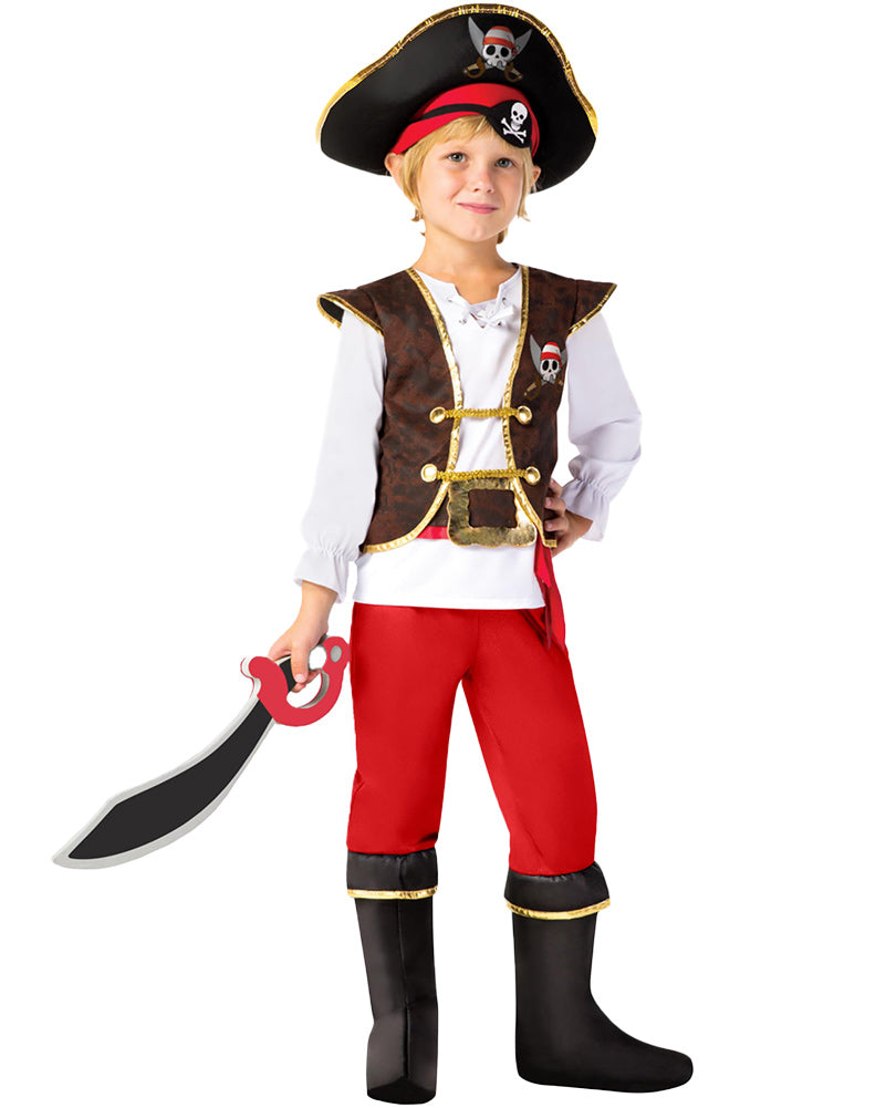 Black Red Brown Pirate Boys Costume