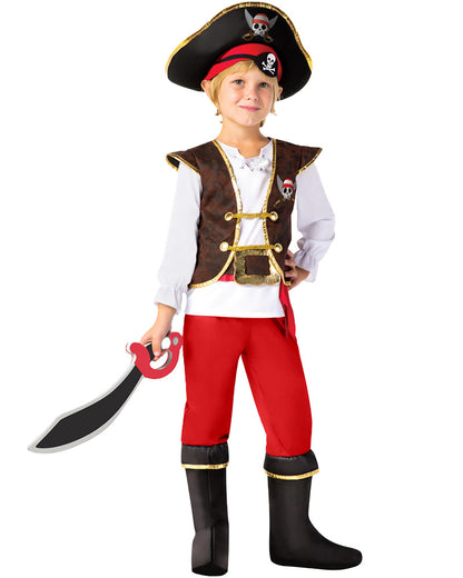 Black Red Brown Pirate Boys Costume
