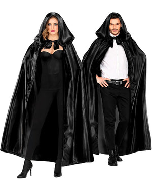 Black Satin Hooded Adult Cape