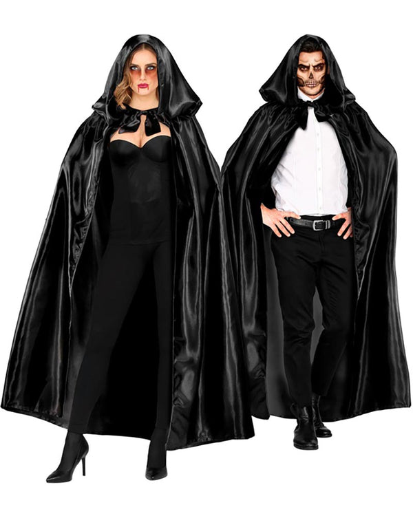 Black Satin Hooded Adult Cape