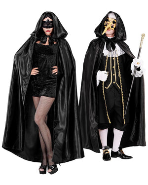 Black Satin Hooded Adult Cape