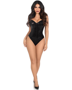 Black Sequin Deluxe Corset Boned Bodysuit