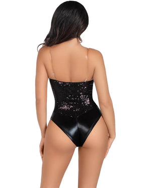 Black Sequin Deluxe Corset Boned Bodysuit