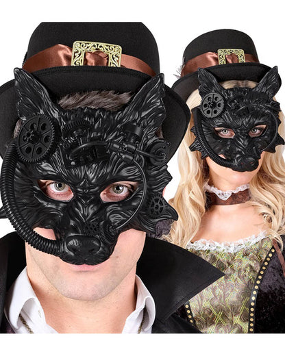 Black Steampunk Wolf Mask