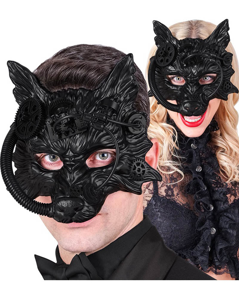 Black Steampunk Wolf Mask