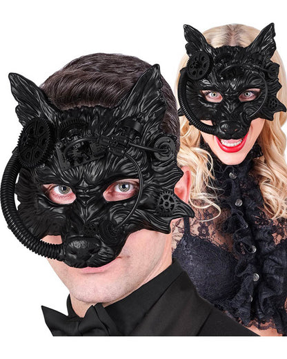 Black Steampunk Wolf Mask