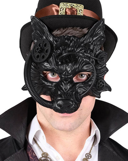 Black Steampunk Wolf Mask