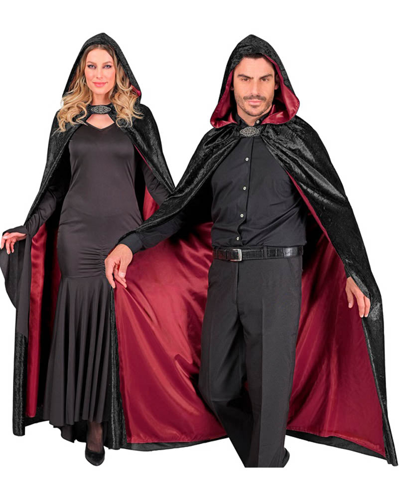 Black Velvet Hooded Cape With Red Lining 1.4m