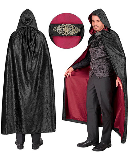 Black Velvet Hooded Cape With Red Lining 1.4m