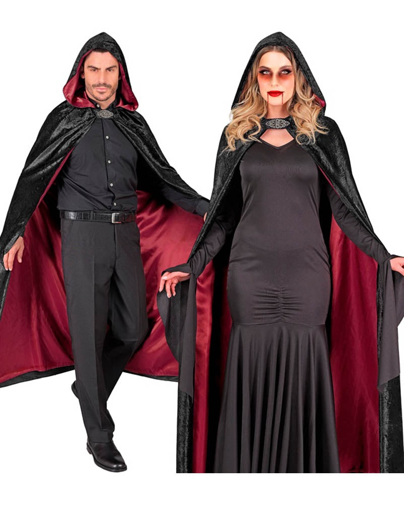 Black Velvet Hooded Cape With Red Lining 1.4m