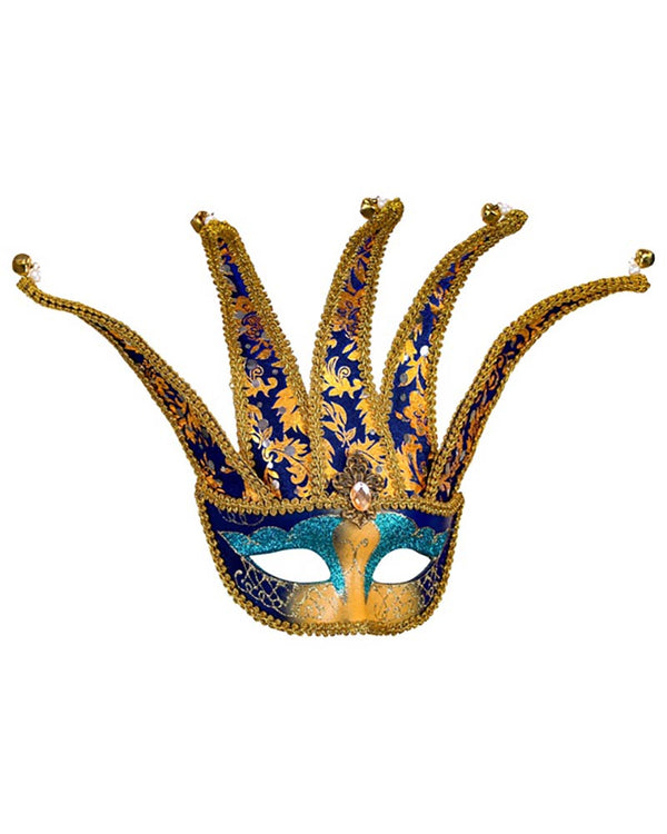 Blue and Gold Jester Eye Mask